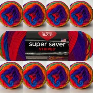 lot of 9 old-school favorite stripe red heart super saver yarn